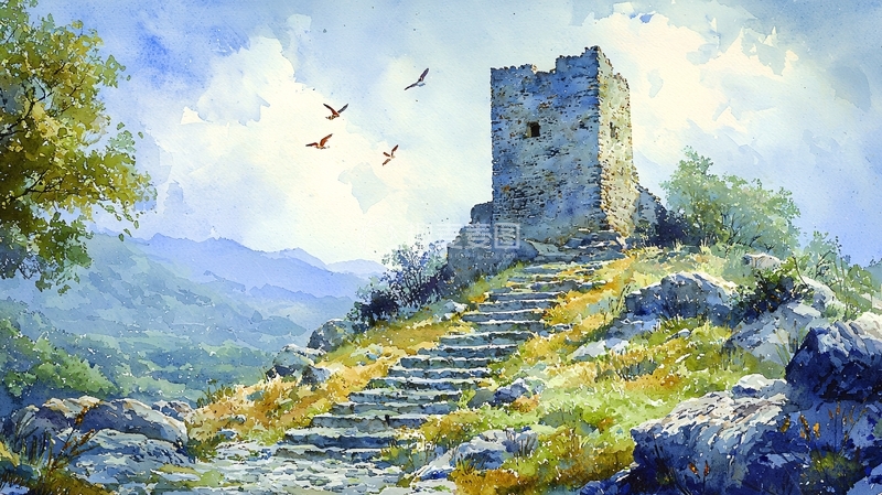 高清大图下载【趣麦麦图】山顶古堡风景画
