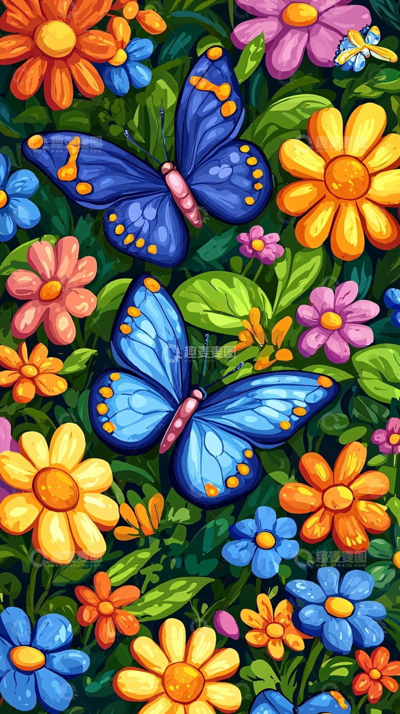 高清大图下载【趣麦麦图】彩色蝴蝶花卉图案