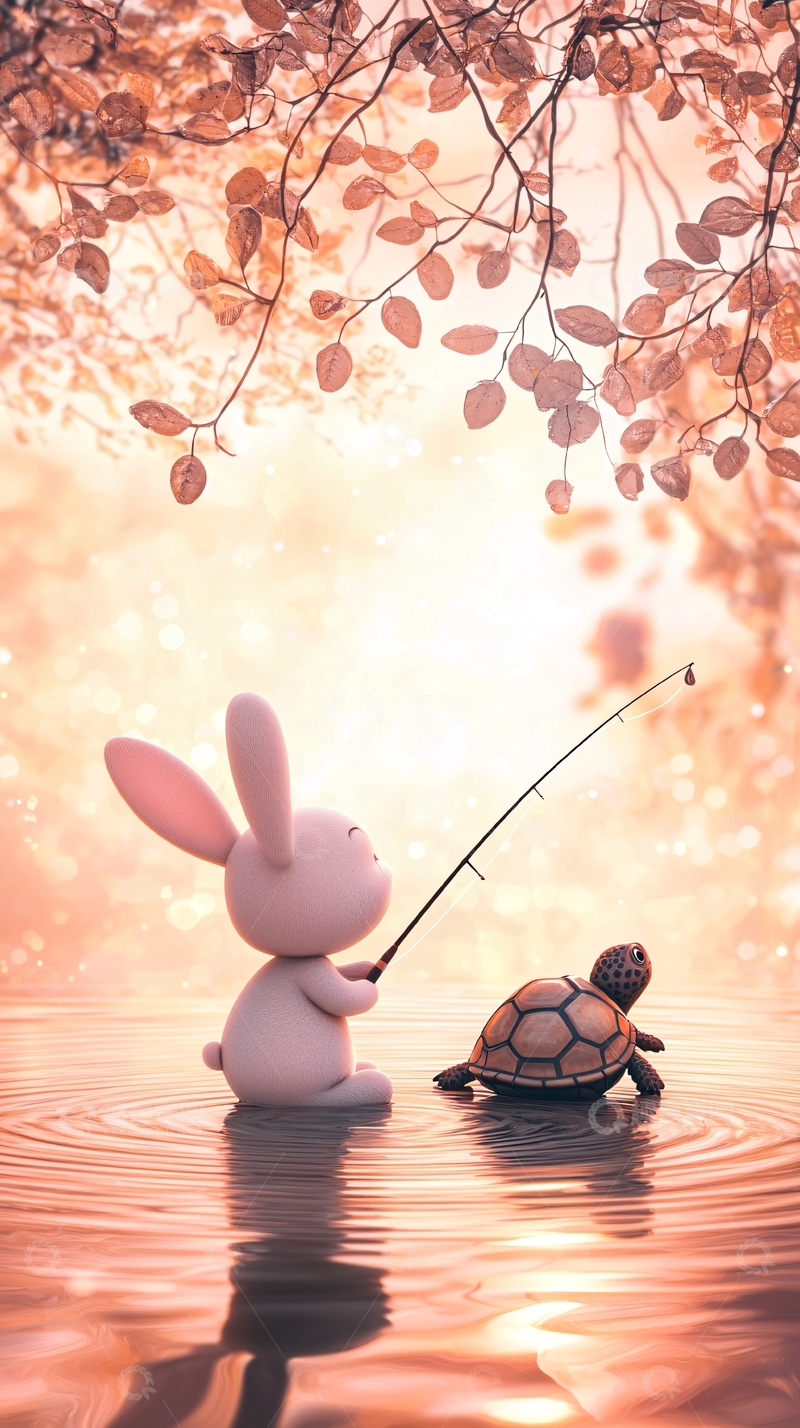 高清大图下载【趣麦麦图】兔子钓鱼