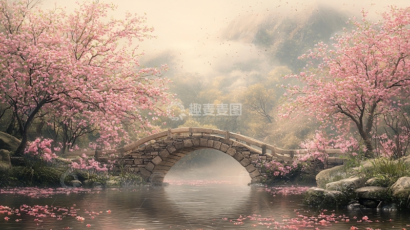 高清大图下载【趣麦麦图】梦幻樱花桥