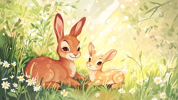 阳光下兔子妈妈和宝宝