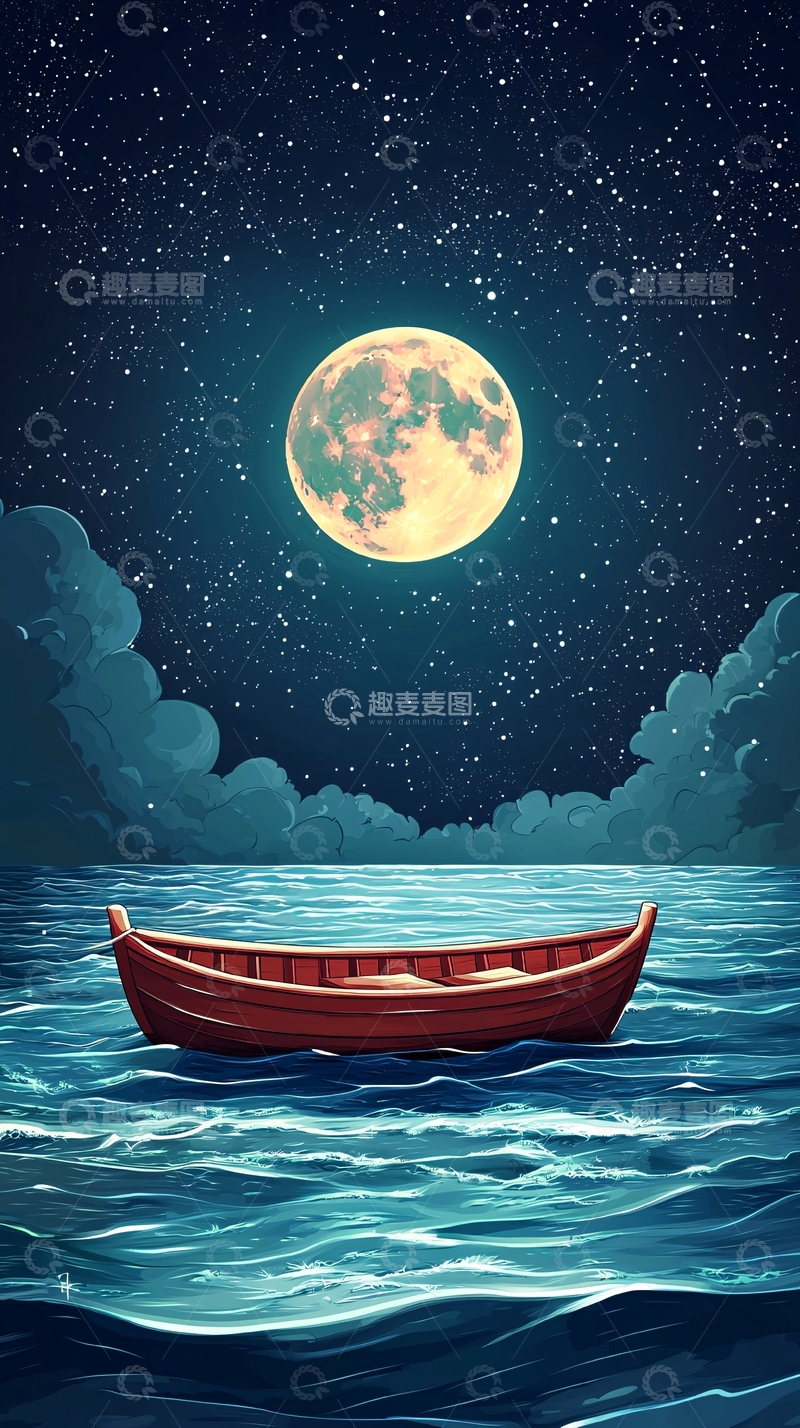 高清大图下载【趣麦麦图】星空下的小船