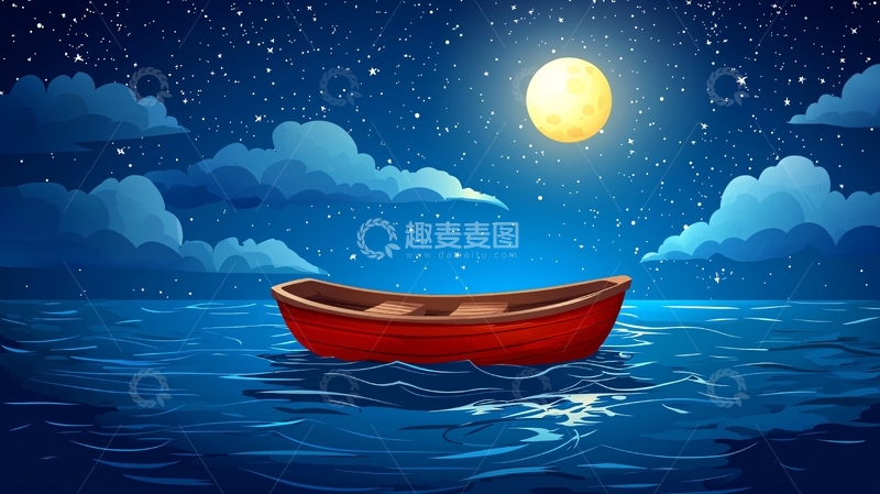 高清大图下载【趣麦麦图】夜晚星空下的小船