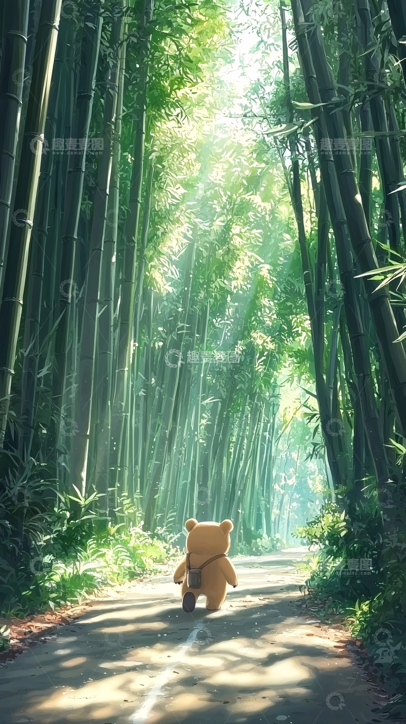 高清大图下载【趣麦麦图】小熊走过竹林小路