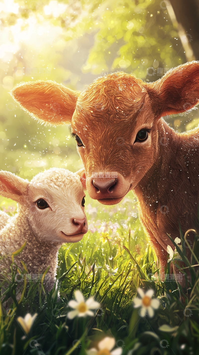 高清大图下载【趣麦麦图】小羊羔和奶牛宝宝