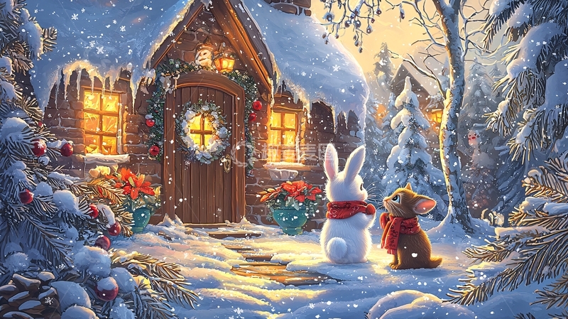 高清大图下载【趣麦麦图】雪夜小屋