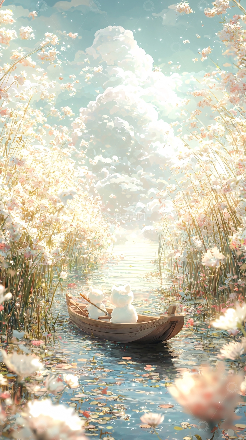 高清大图下载【趣麦麦图】梦幻花海小船