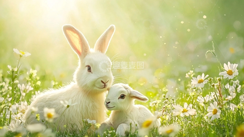 高清大图下载【趣麦麦图】阳光下兔子和小羊