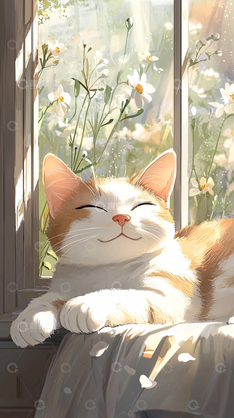 高清大图下载【趣麦麦图】阳光下微笑的猫咪