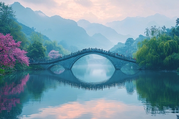 水面平静的石拱桥