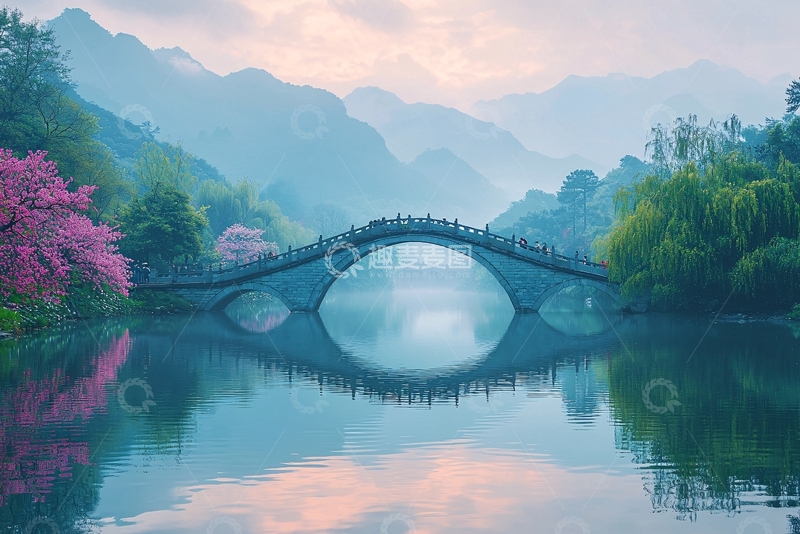 高清大图下载【趣麦麦图】水面平静的石拱桥