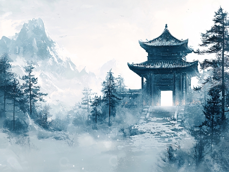 高清大图下载【趣麦麦图】水墨风格的山间亭台楼阁