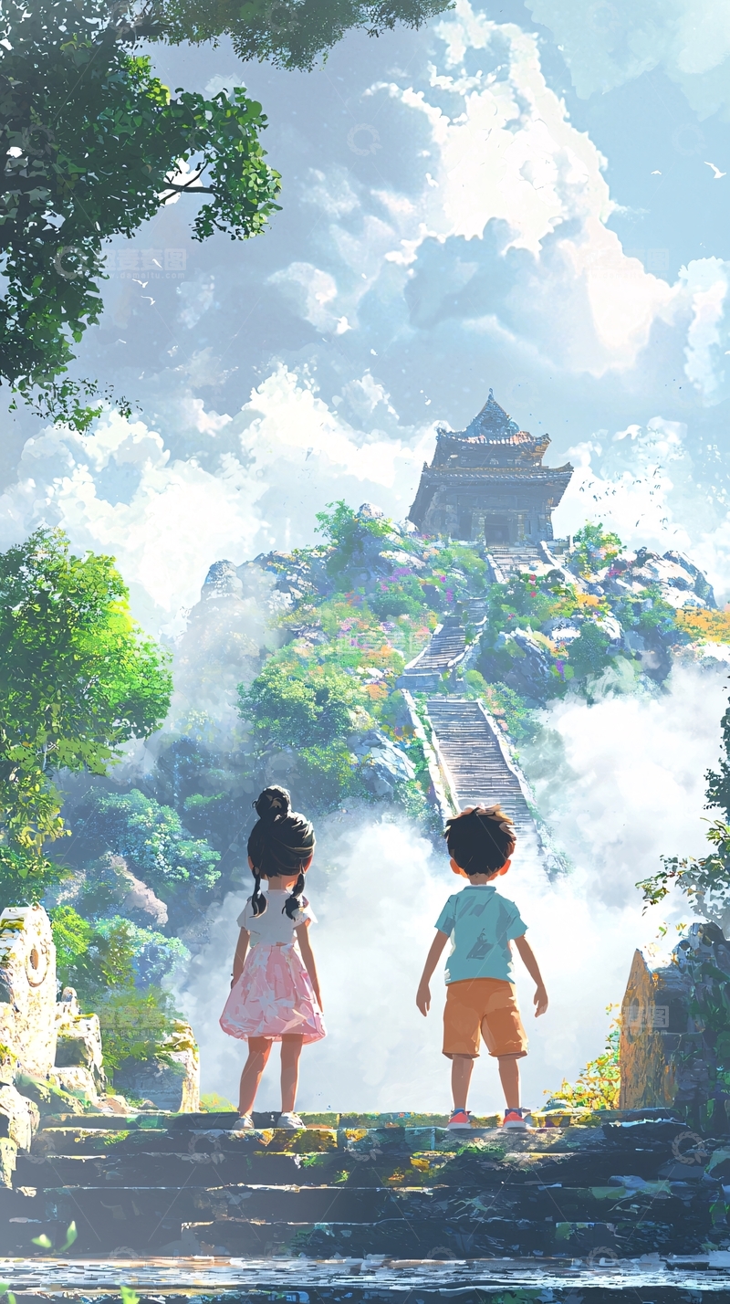 高清大图下载【趣麦麦图】云雾缭绕仙境儿童