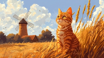 田园风光里一只橘猫