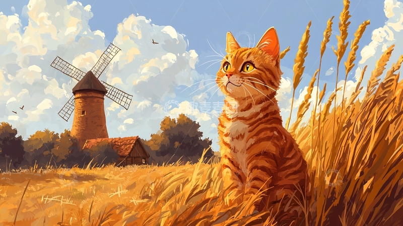 高清大图下载【趣麦麦图】-田园风光里一只橘猫