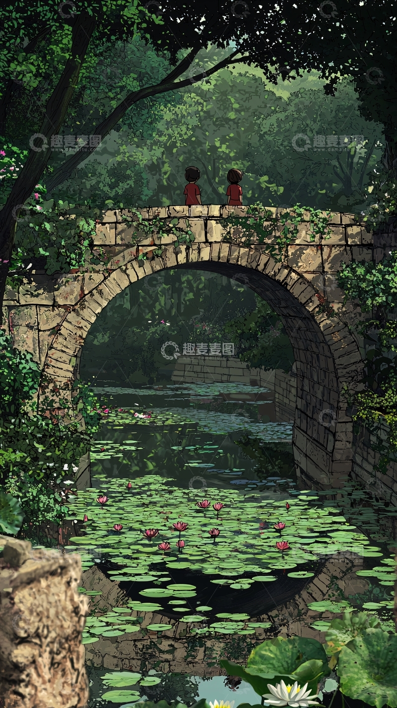 高清大图下载【趣麦麦图】古桥流水