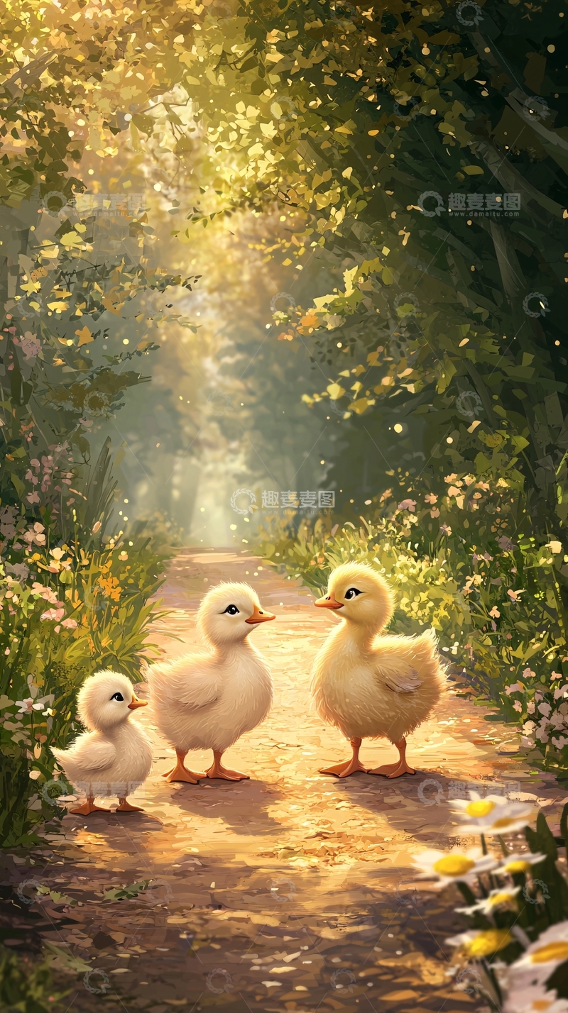 高清大图下载【趣麦麦图】阳光森林小鸭子