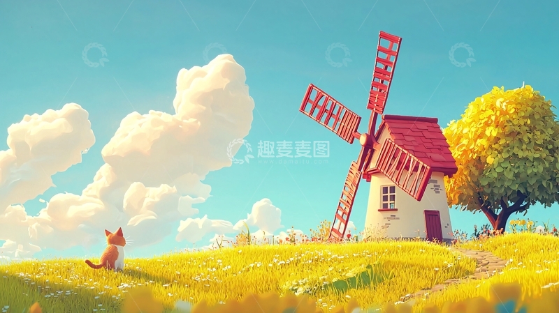 高清大图下载【趣麦麦图】卡通田园风光