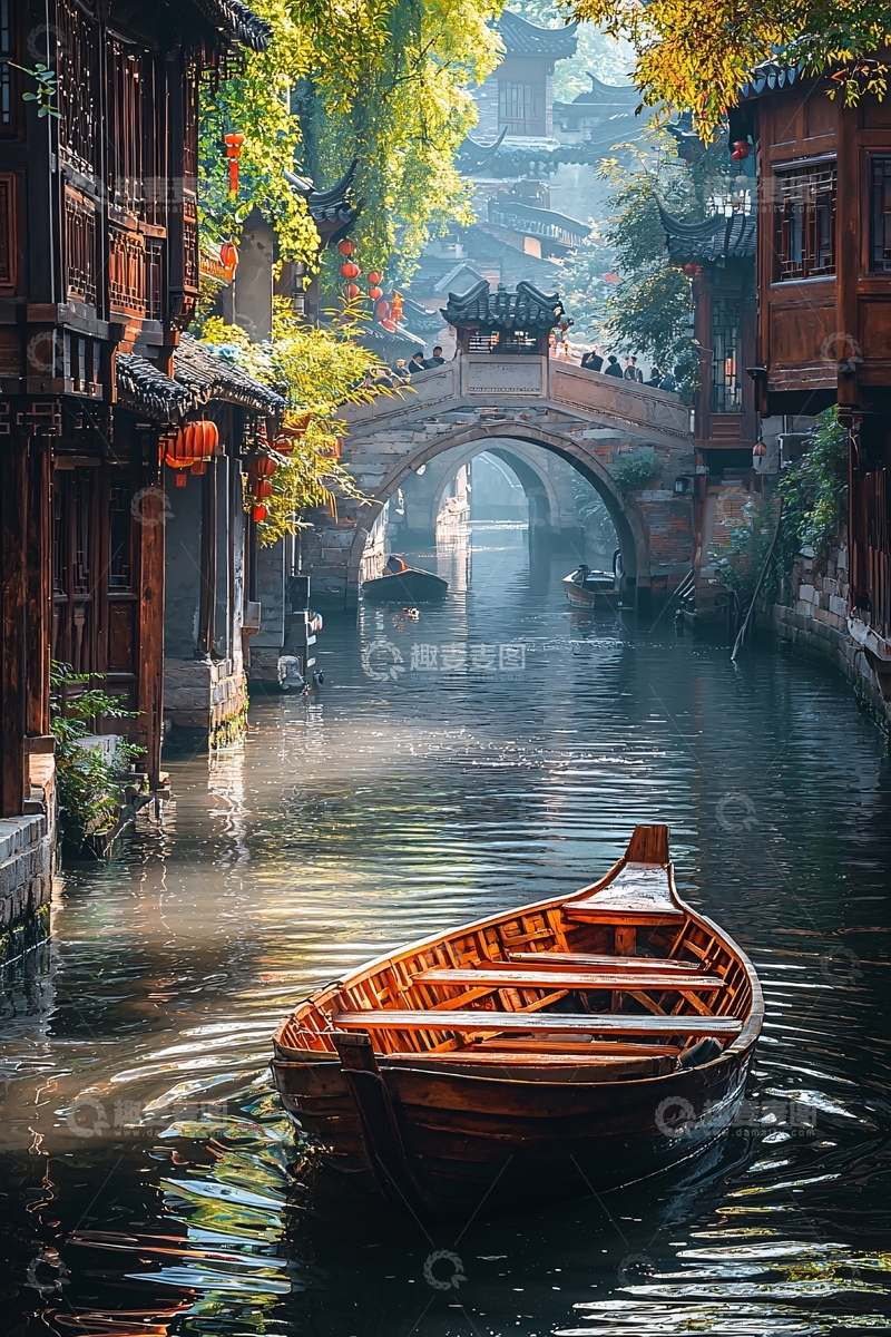 高清大图下载【趣麦麦图】古镇水乡小船流水人家