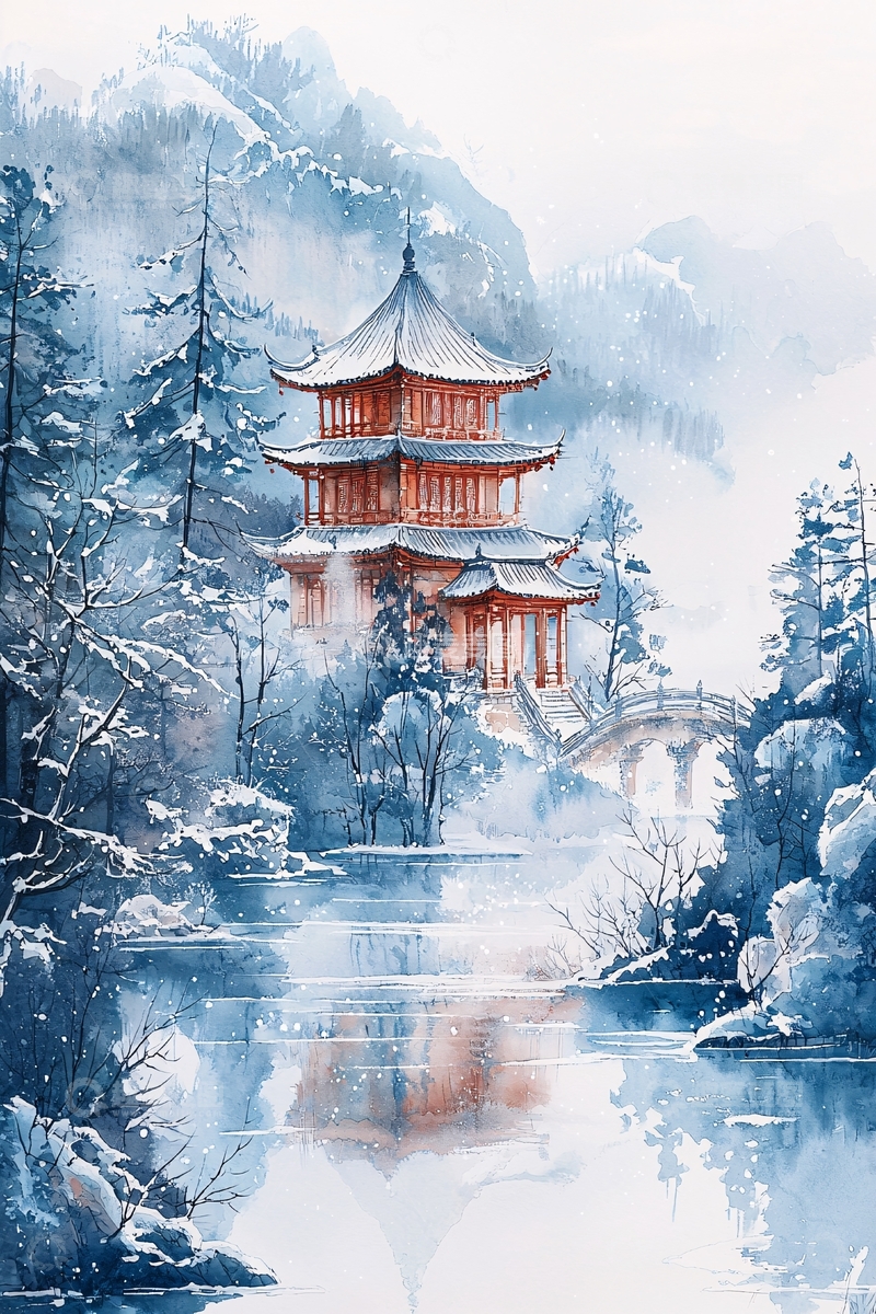高清大图下载【趣麦麦图】雪山中的古建筑