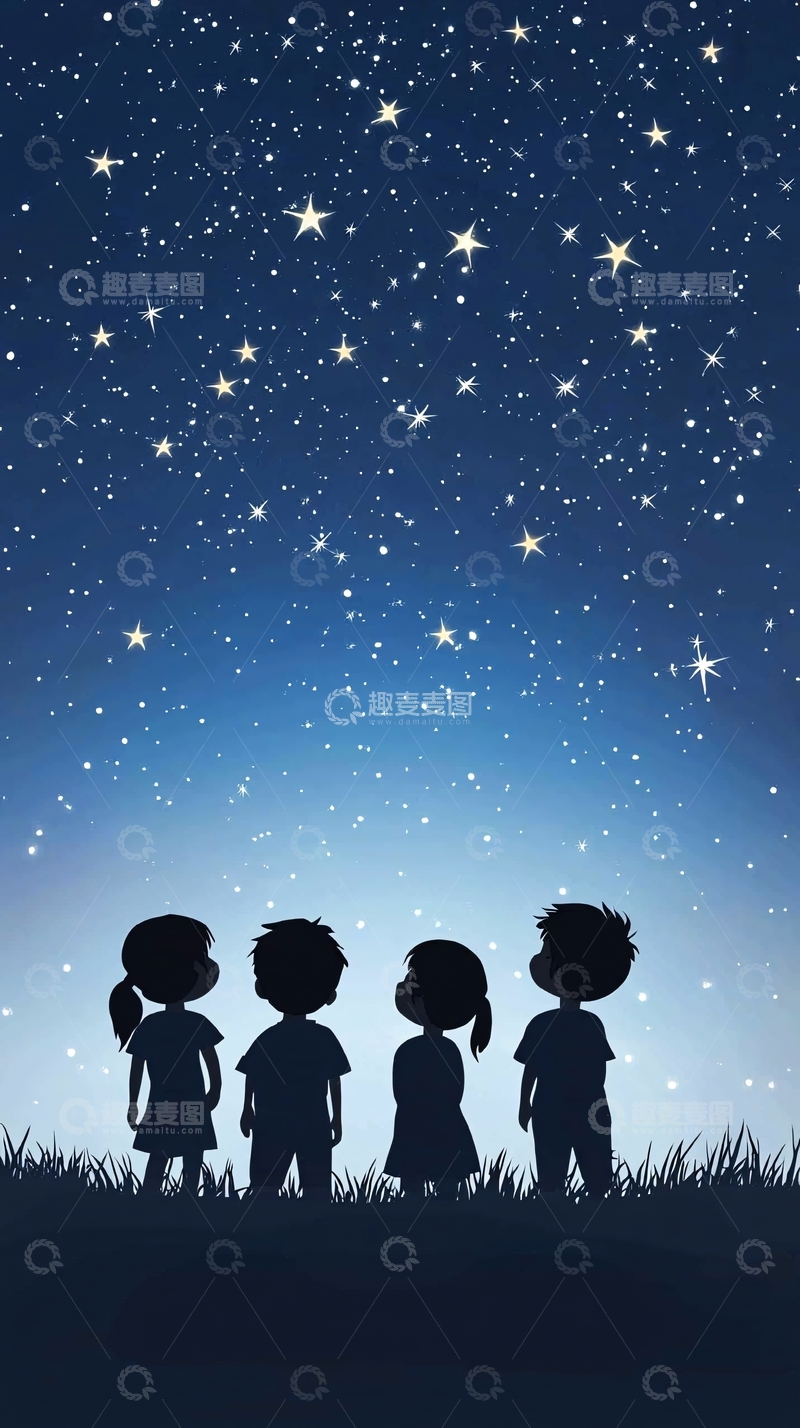 高清大图下载【趣麦麦图】孩子们仰望星空