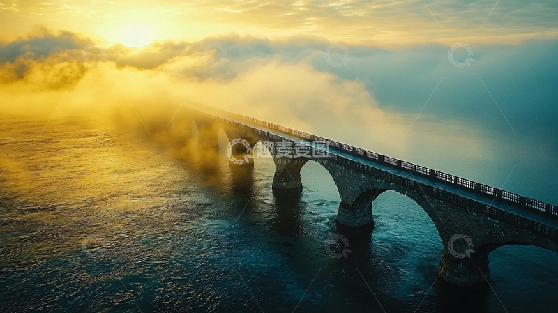 高清大图下载【趣麦麦图】云雾笼罩的桥梁