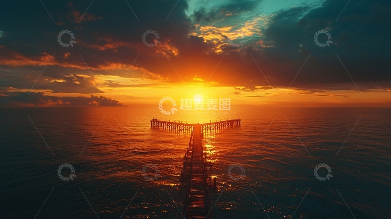 高清大图下载【趣麦麦图】海边日落长桥