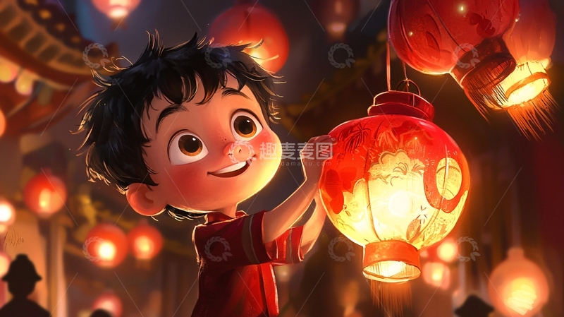 高清大图下载【趣麦麦图】可爱男孩提着灯笼