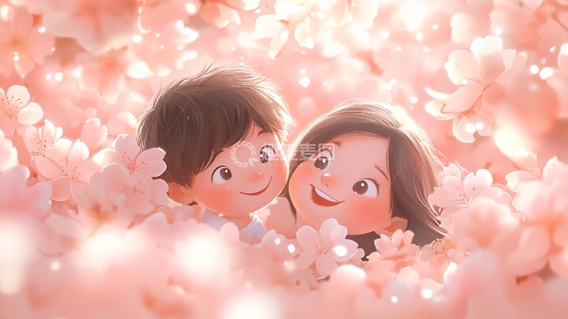 高清大图下载【趣麦麦图】-樱花树下情侣