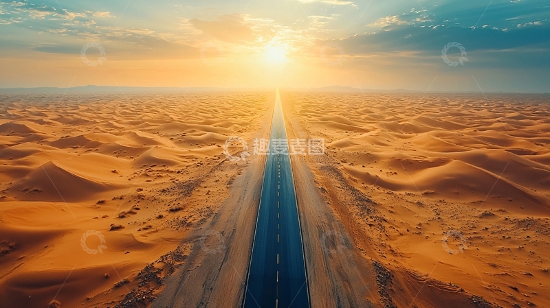 高清大图下载【趣麦麦图】荒漠公路日出场景