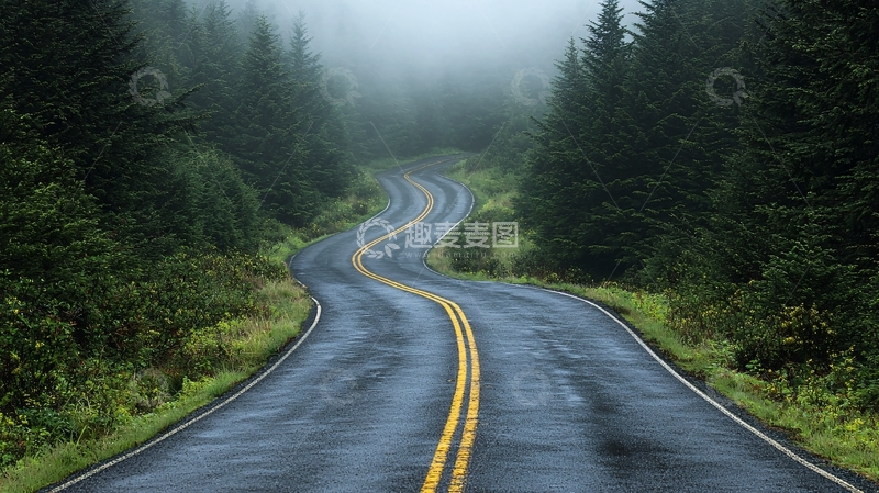 高清大图下载【趣麦麦图】蜿蜒的公路在森林中延伸