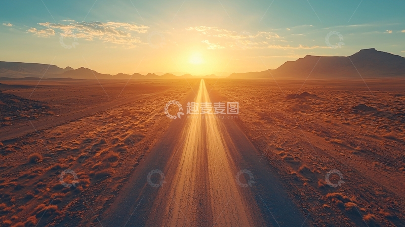 高清大图下载【趣麦麦图】笔直的公路通向远方日落