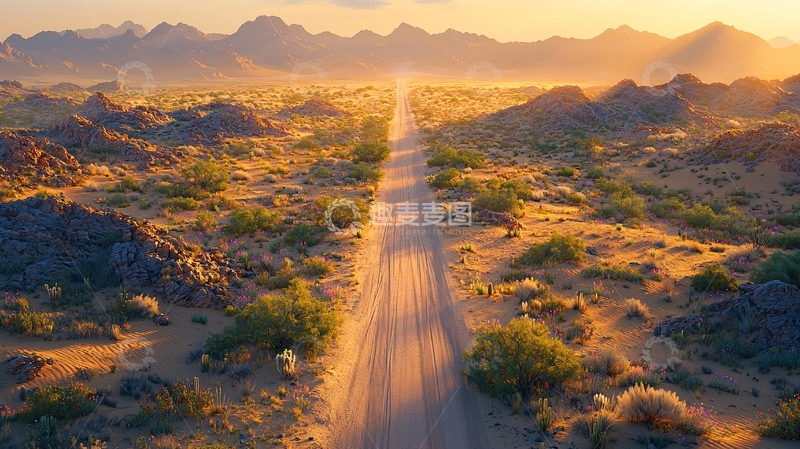 高清大图下载【趣麦麦图】沙漠公路日落