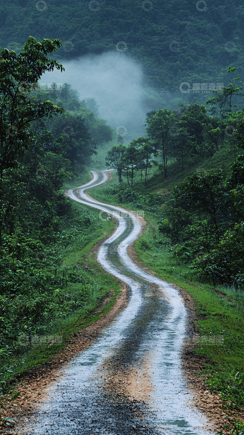 高清大图下载【趣麦麦图】蜿蜒的道路在翠绿山林中