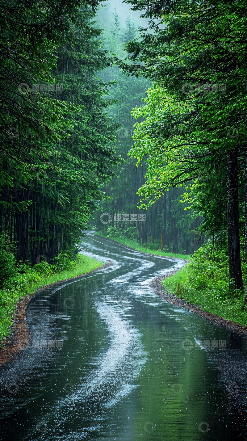 高清大图下载【趣麦麦图】雨后森林公路