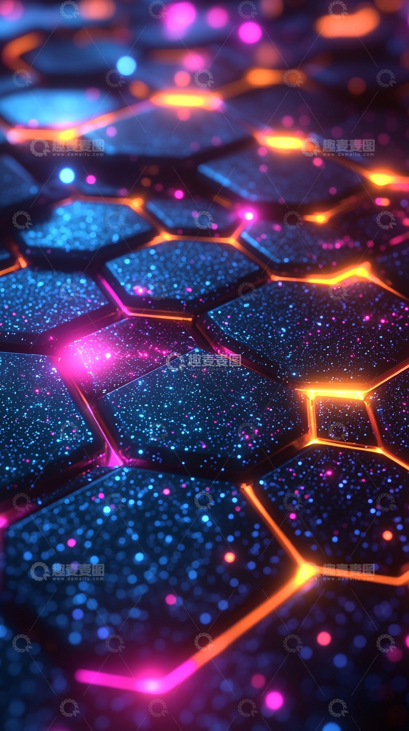 高清大图下载【趣麦麦图】科技感六边形发光纹理背景