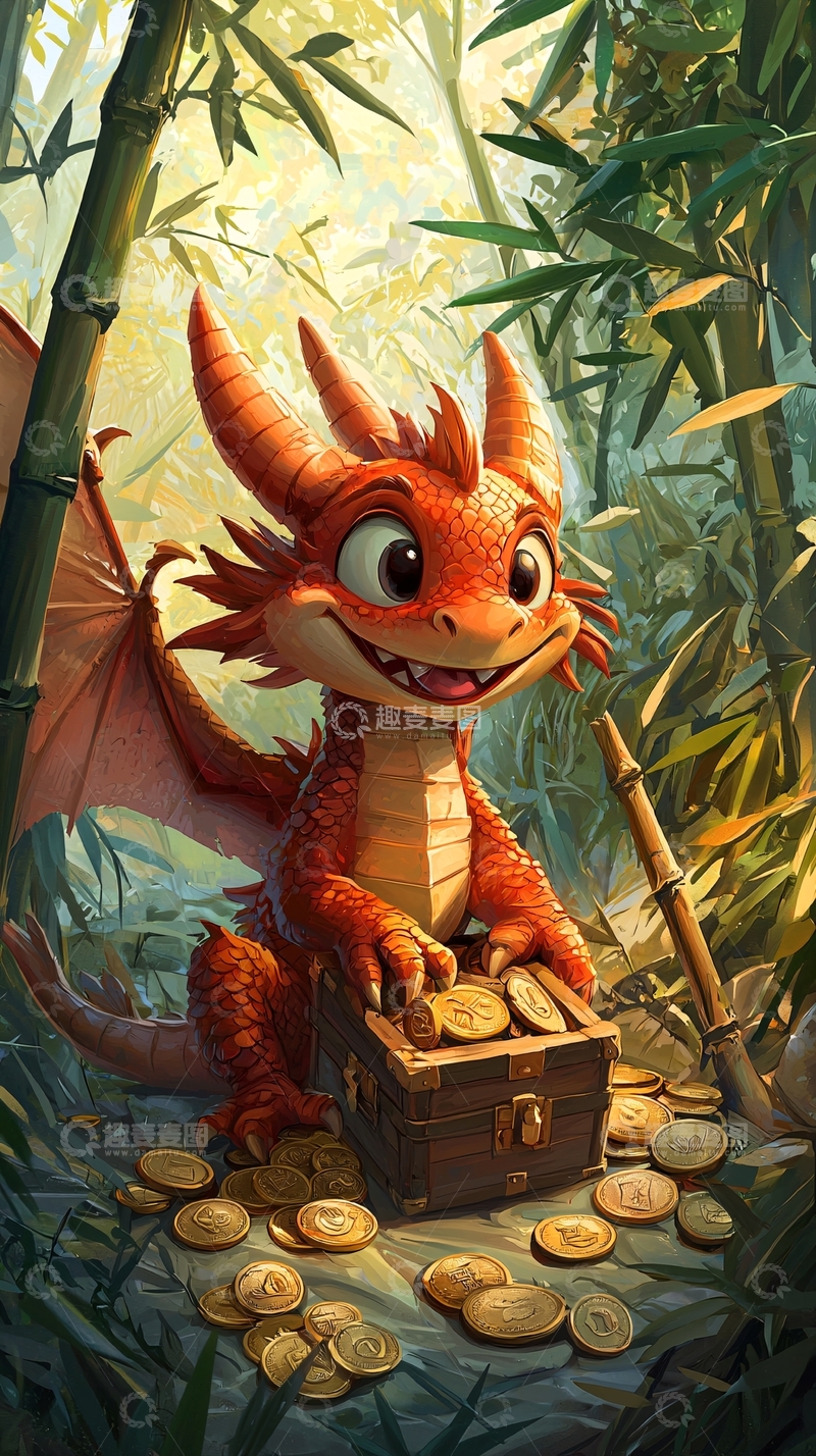 高清大图下载【趣麦麦图】卡通小红龙守宝