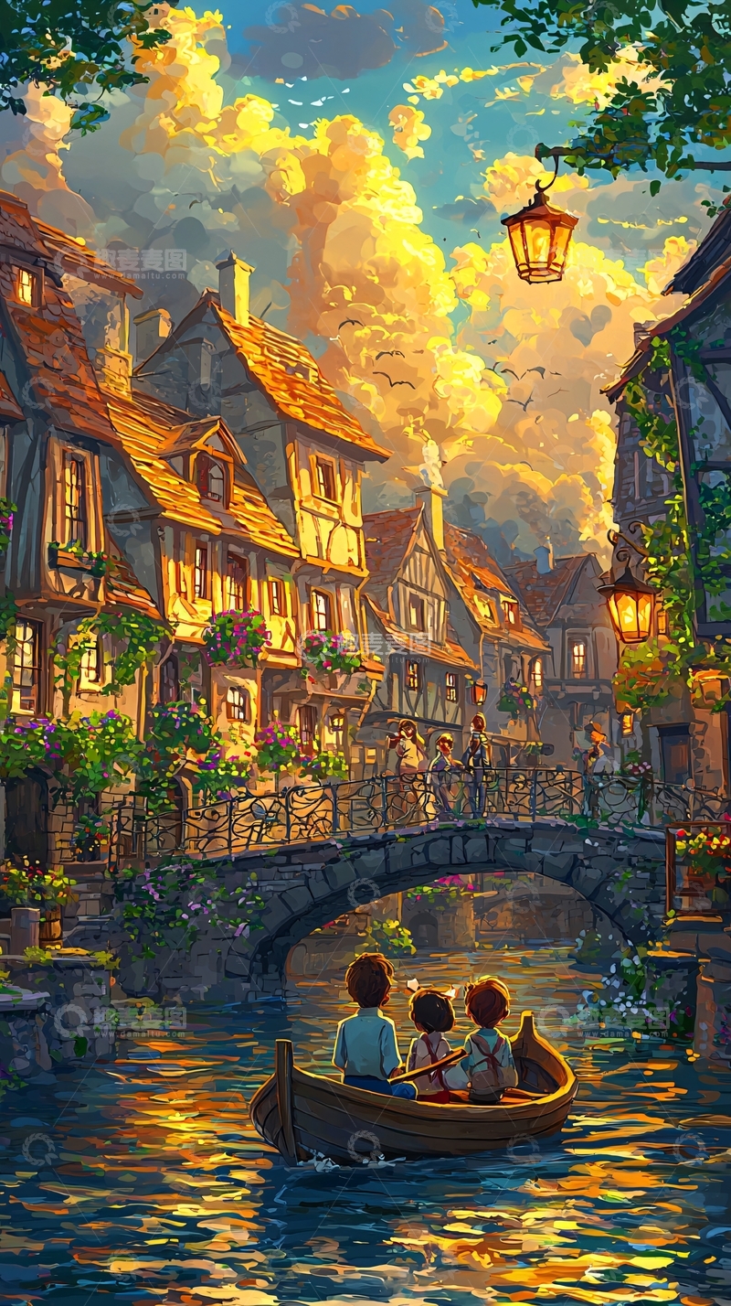 高清大图下载【趣麦麦图】夕阳下的童话小镇
