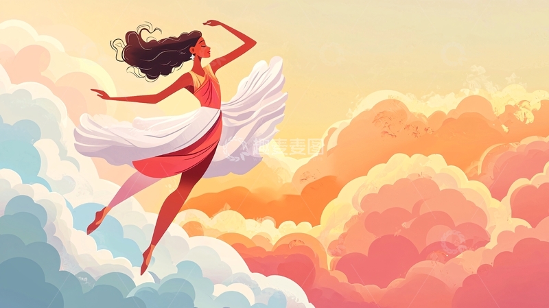 高清大图下载【趣麦麦图】云中飞舞的女孩
