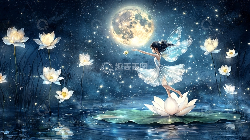高清大图下载【趣麦麦图】月光仙子与莲花