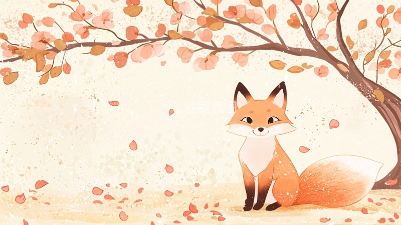 高清大图下载【趣麦麦图】秋天狐狸树下