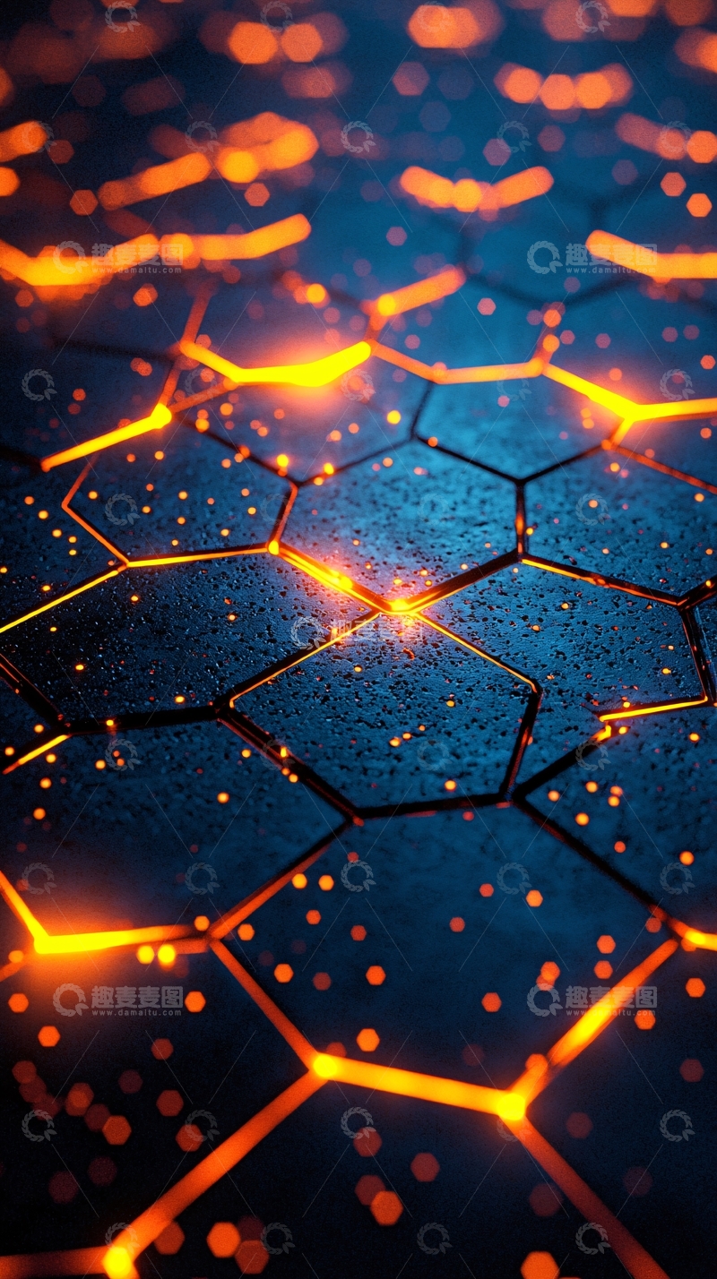 高清大图下载【趣麦麦图】蓝色背景上的橙色蜂窝状图案