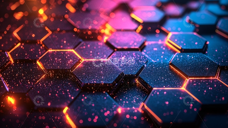 高清大图下载【趣麦麦图】科幻蜂巢结构霓虹光