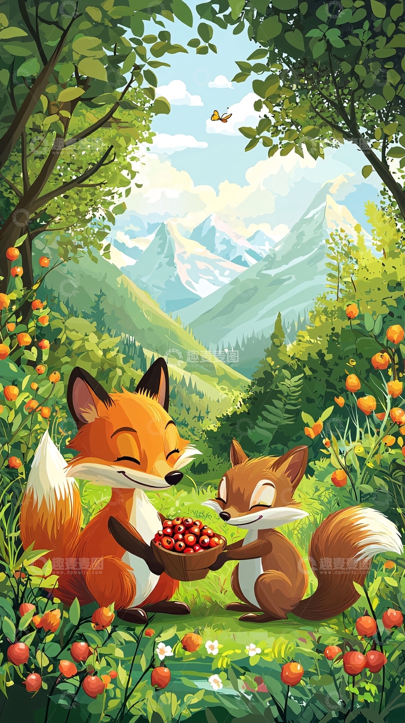 高清大图下载【趣麦麦图】森林狐狸小松鼠