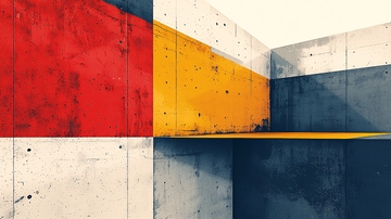红黄蓝几何混凝土墙