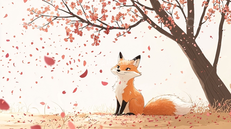 高清大图下载【趣麦麦图】樱花树下的小狐狸
