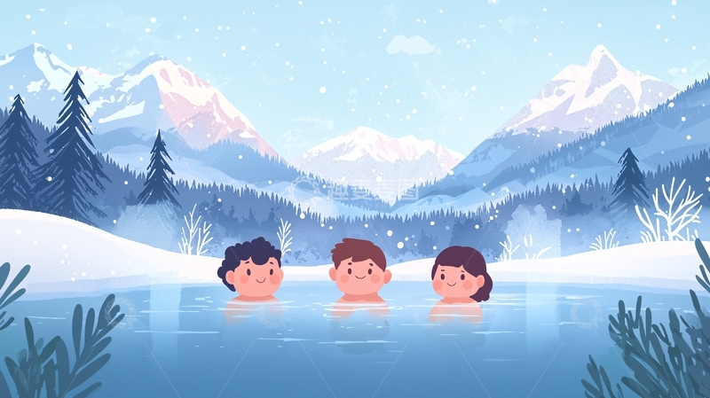 高清大图下载【趣麦麦图】冬季温泉