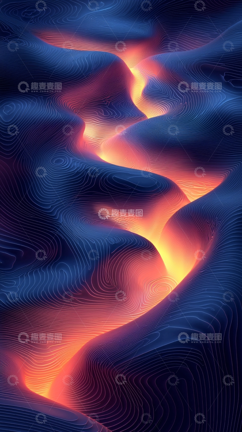 高清大图下载【趣麦麦图】发光河流穿梭蓝色山丘