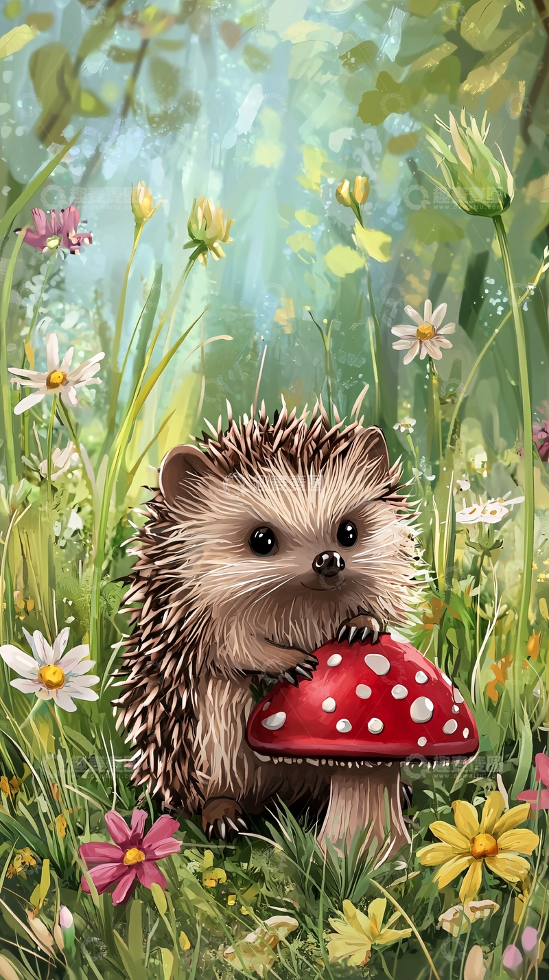 高清大图下载【趣麦麦图】森林小刺猬蘑菇