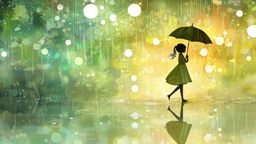 撑伞女孩雨中漫步